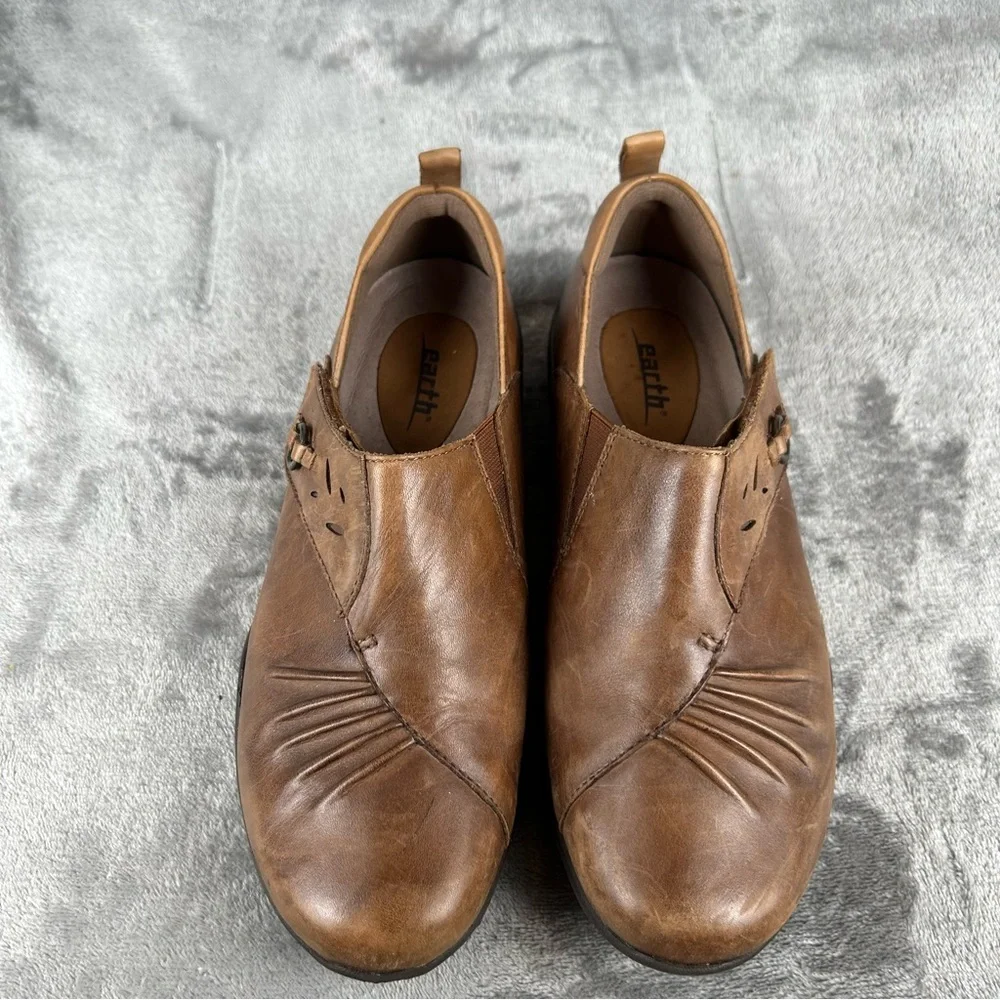 Earth Amity Loafers Womens 7.5‎ Brown Leather Comfort Flats Shoes Adjust Strap